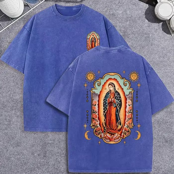 Déesse de la prière à Guadalupe imprimé lavage de neige t-shirt homme été haut décontracté ample lav