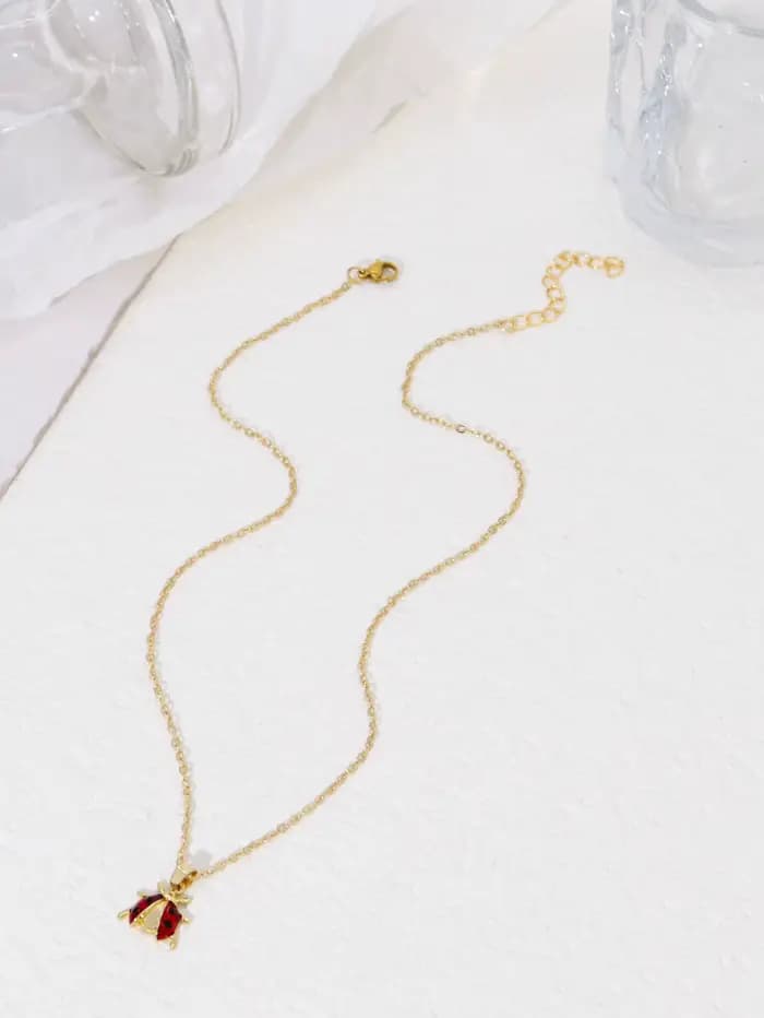 Collier pendentif coccinelle Vintage élégant, breloque en cuivre pour femmes, accessoire de bijoux p