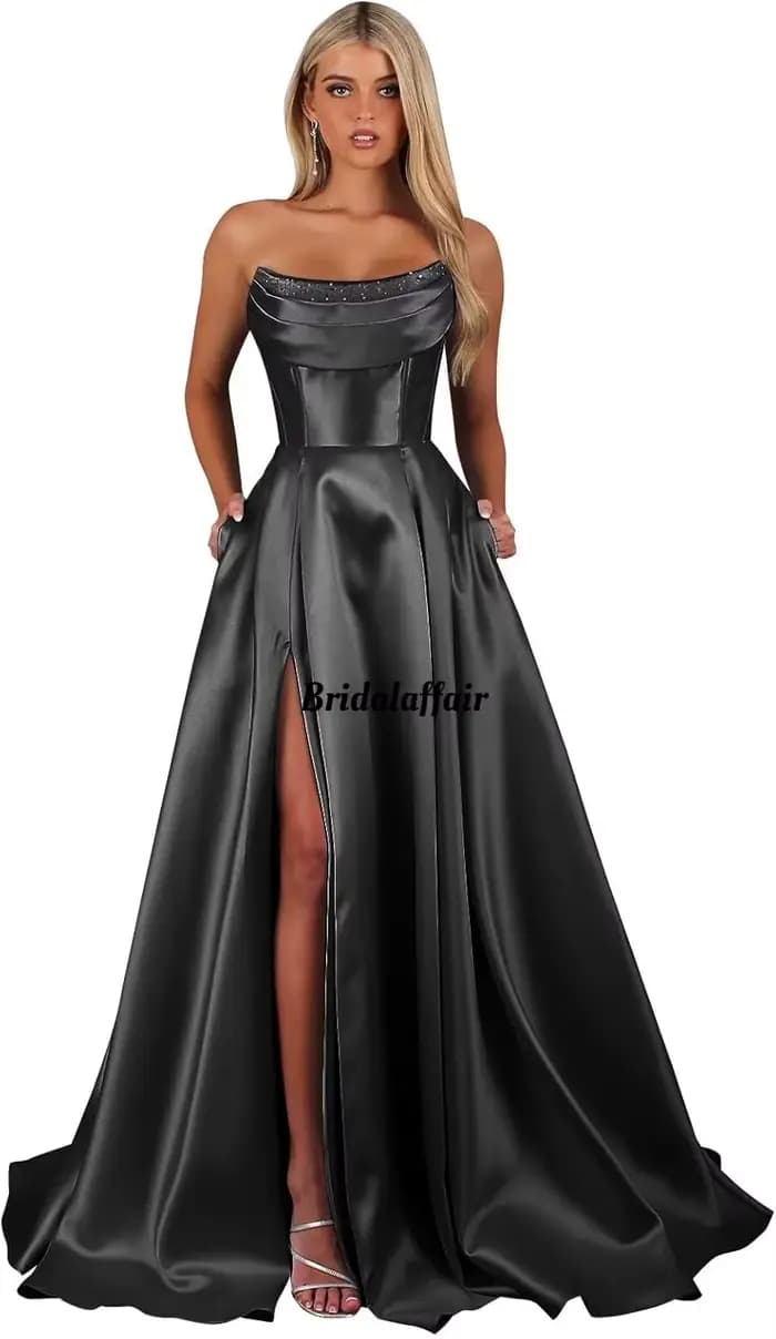 Robes de bal Corset sans bretelles pour femmes avec fente longue robes de soirée formelles en Satin 