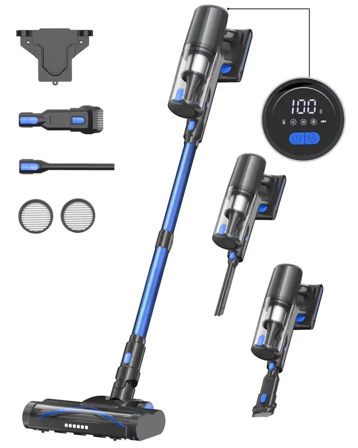 Aspirateur balai sans fil domestique amélioré 500W 40KPA 50 min avec fonction autoportante et écran 