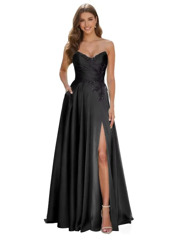 Robes de bal personnalisées sans bretelles avec appliques de lacets de corset pour femmes, longues r