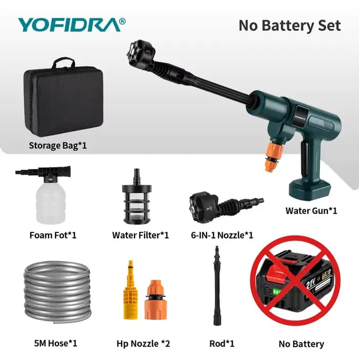 Nettoyeur haute pression électrique sans fil YOFIDRA 200 bars, pistolet à eau 6-en-1 pour lavage de 