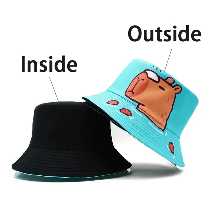 Bocca dessin animé Capybara seau chapeau motif d'impression animale pêcheur chapeaux mignon Double c