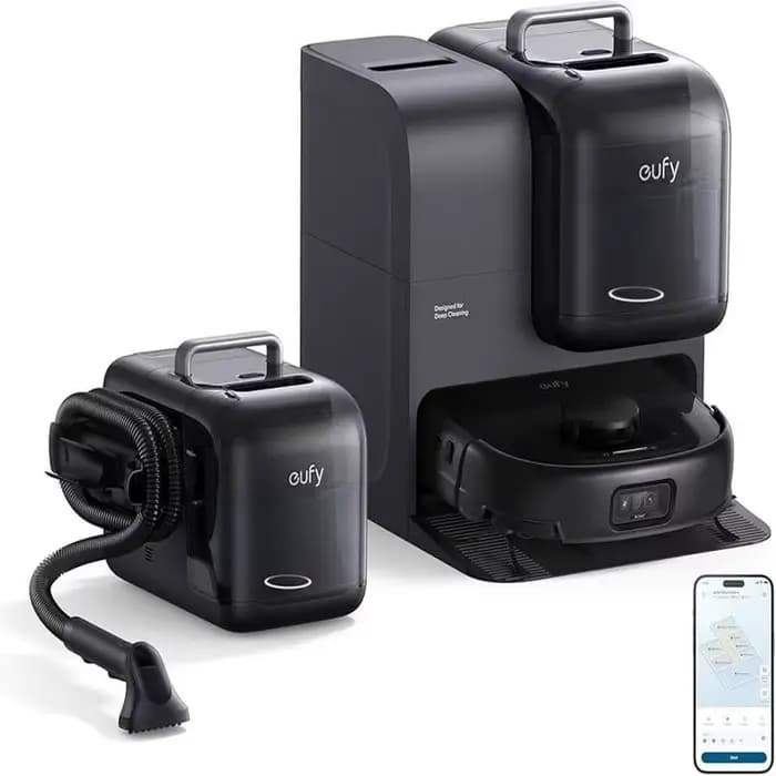 NOUVEAU eufy E28 Omni Robot Aspirateur et Nettoyeur Combiné, Système HydroJet, avec Nettoyeur Portab