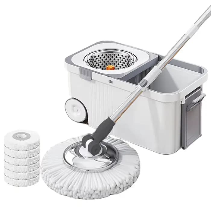 Seau essoreur avec 6 recharges de rechange, manche télescopique, nettoyeur de sol, nettoyage domesti