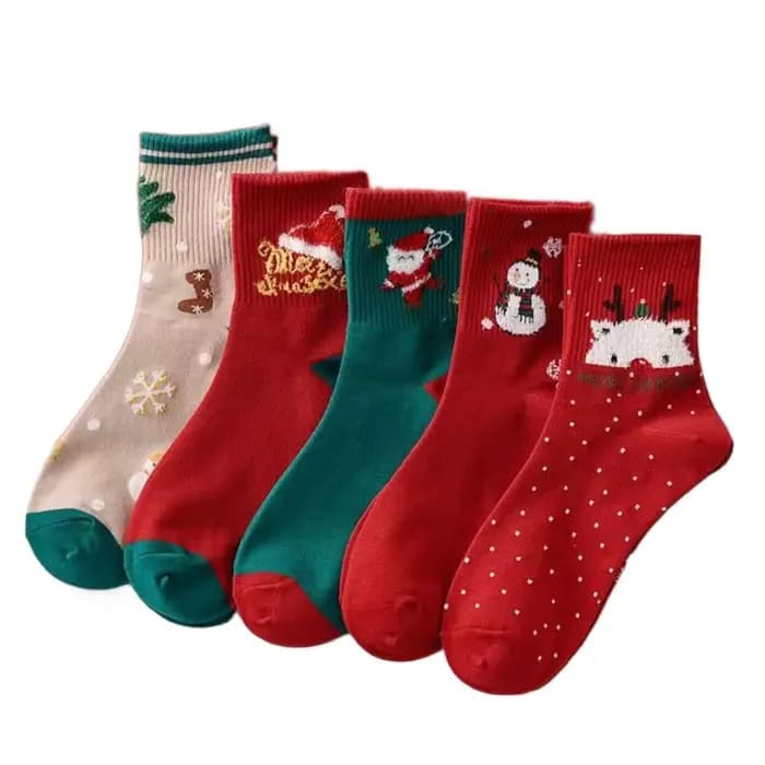 5 paires de chaussettes hautes à la cheville, chaussettes de noël en coton, Patchwork d'élan, bonhom