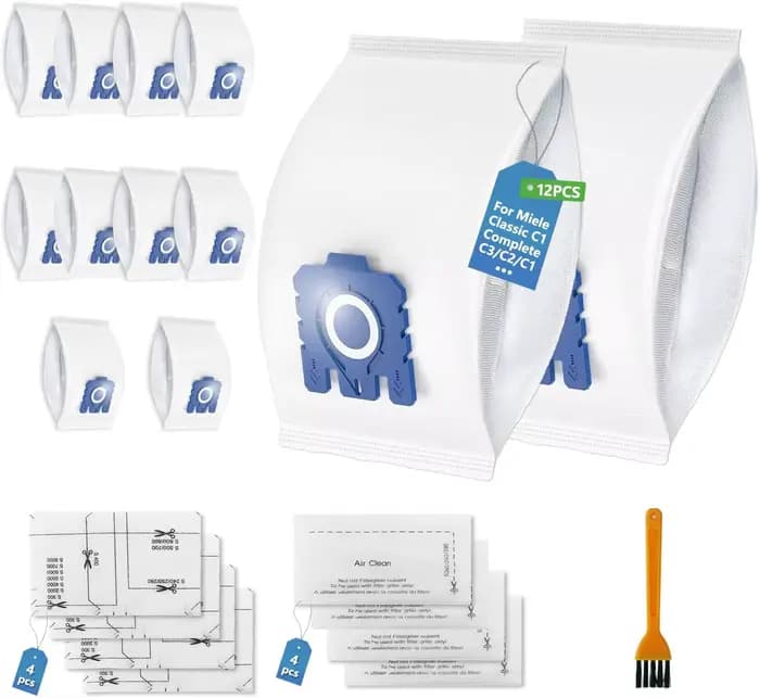 12 sacs pour aspirateur Miele S8340, S8360/Complete C3/Classic C1/Hyclean GN & Pure Bag, 4 filtres m