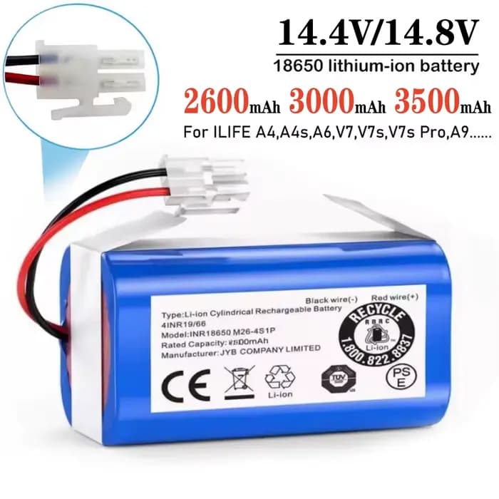 Batterie au Lithium 14.4V 2600mAh 3000mAh 3500mAh pour aspirateur Robot ILIFE A4 A4s V7 A6 V7s Plus