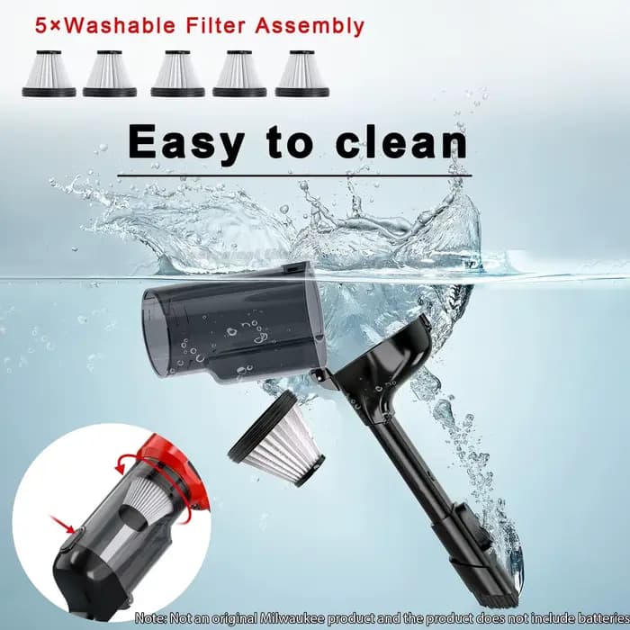 Aspirateur sans fil pour Milwaukee M18 Batterie 18V Aspirateur à main électrique 240W avec aspiration puissante 105AW pour tapis de sol Tables de voiture 5 filtres HEPA remplaçables Trois niveaux régl