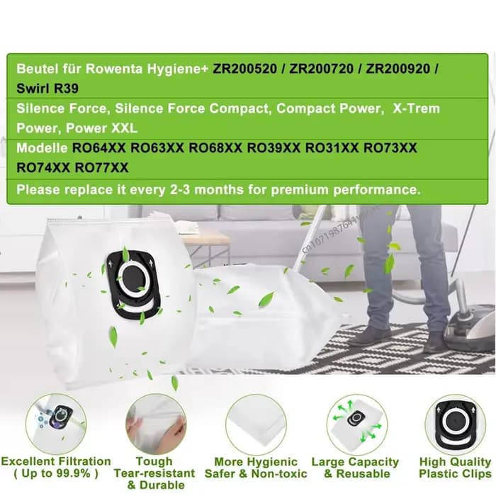 Remplacement du sac à poussière pour Rowenta Hygiene + ZR 200520 ZR 200540 ZR 200720 ZR 200920 (RO64xx RO63xx RO68xx