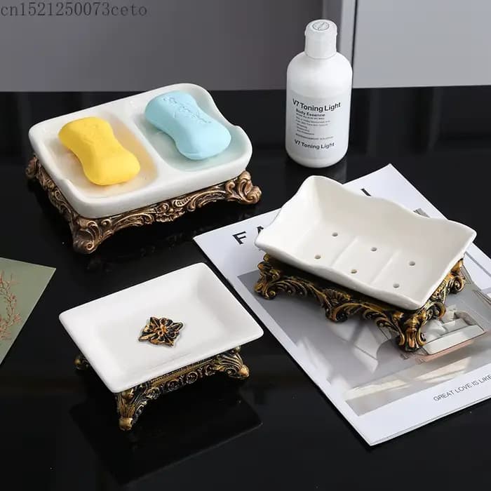 Porte-savon en céramique salle de bains 2 grilles boîte à savon Drain