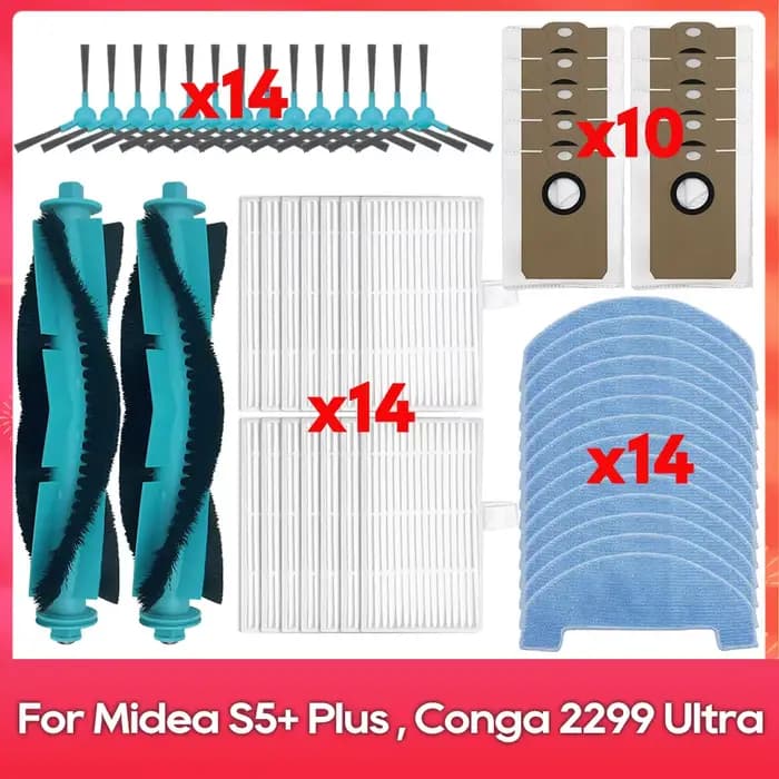 Compatible avec ( Midea S5 Plus / Conga 2299 Ultra Home X-Treme Genesis ) Accessoires : Brosse Principale et Latérale