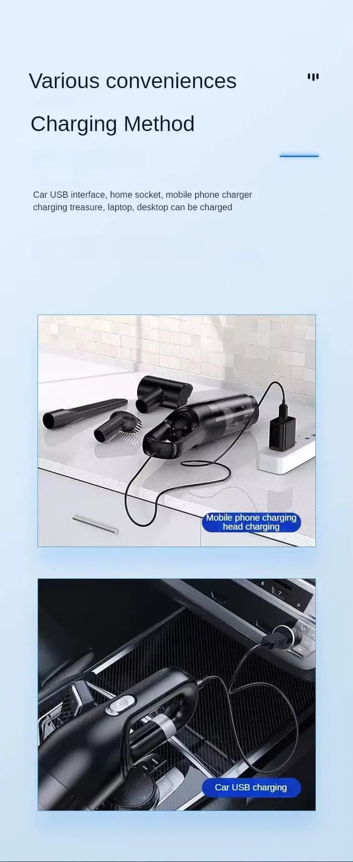 Aspirateur à main sans fil, Rechargeable, pour voiture, maison, double usage, collecteur de poussière, poils d'animaux, 10000PA