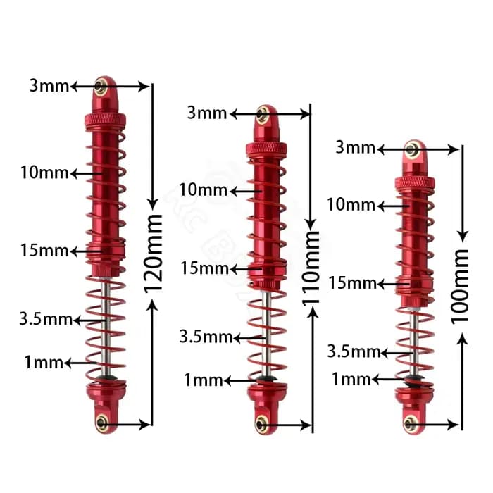 Amortisseur d'huile en métal 70mm 80mm 90mm 100mm 110mm 120mm, pour voiture sur chenilles 1/10 RC Axial SCX10 AXI03007 RBX10 D90 TRX4