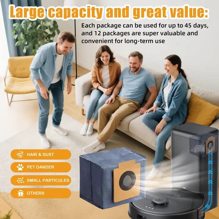 Paquet de 12 sacs à poussière pour aspirateur robot eufy X10 Pro Omni et X8 Pro avec station auto-vide