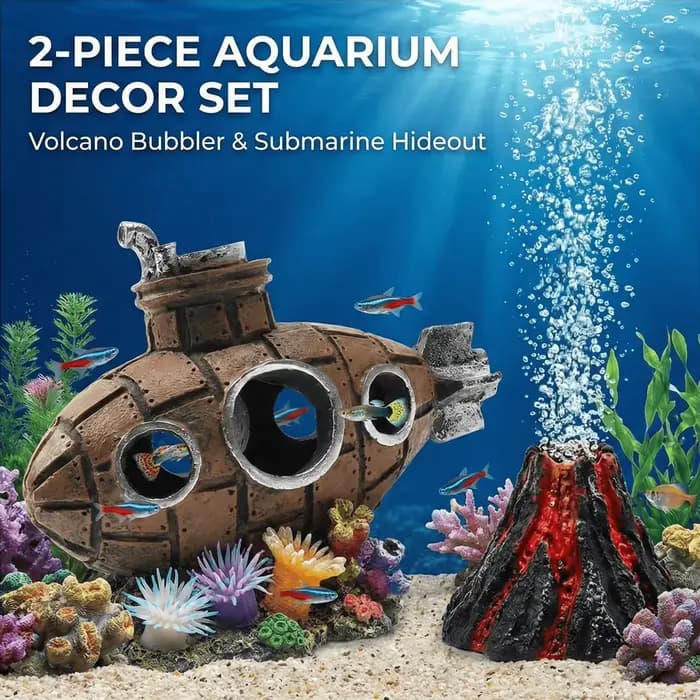 Ensemble de décoration d'aquarium, sous-marin en résine et volcan, diffuseur d'air, ornements de réservoir à poissons, accessoires de paysage pour la décoration de crevettes Betta