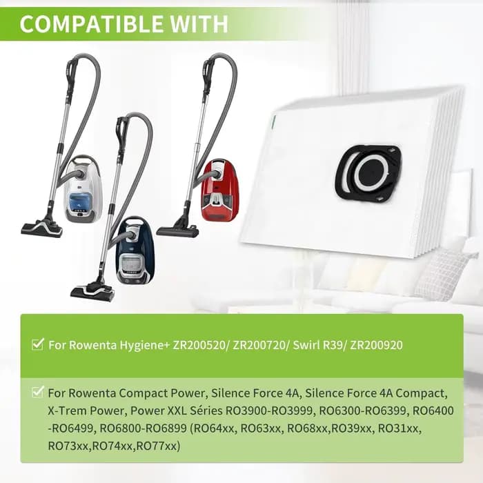 Sacs Hygiène+ ZR200520 ZR200720 ZR200920 Compatibles avec Rowenta Tefal Moulinex Silence Force