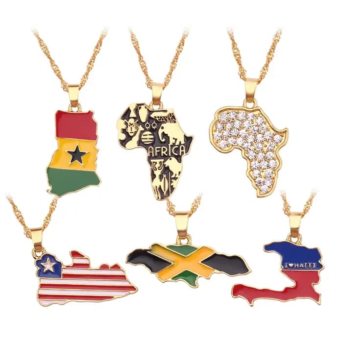Collier avec drapeau de carte de pays pour femmes et hommes, nouvelle mode, Liberia, Haïti, jamaïque, Ghana, guinée, Nigeria, pendentif en alliage, chaîne, bijoux