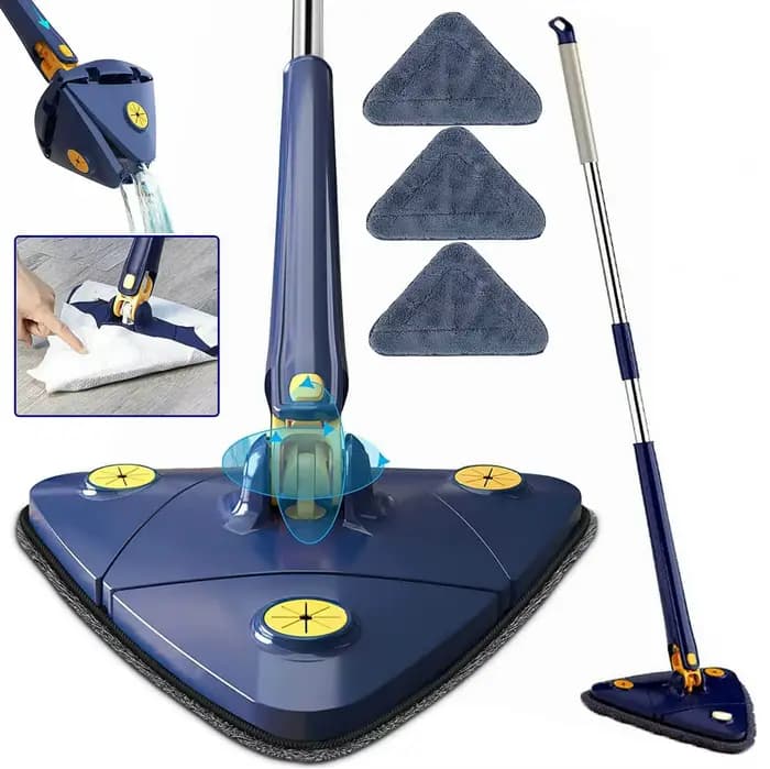 360 °   Vadrouille de nettoyage rotative et réglable, Triangle extensible, longue poignée, torsion manuelle, multifonction, microfibre, nettoyage humide et sec