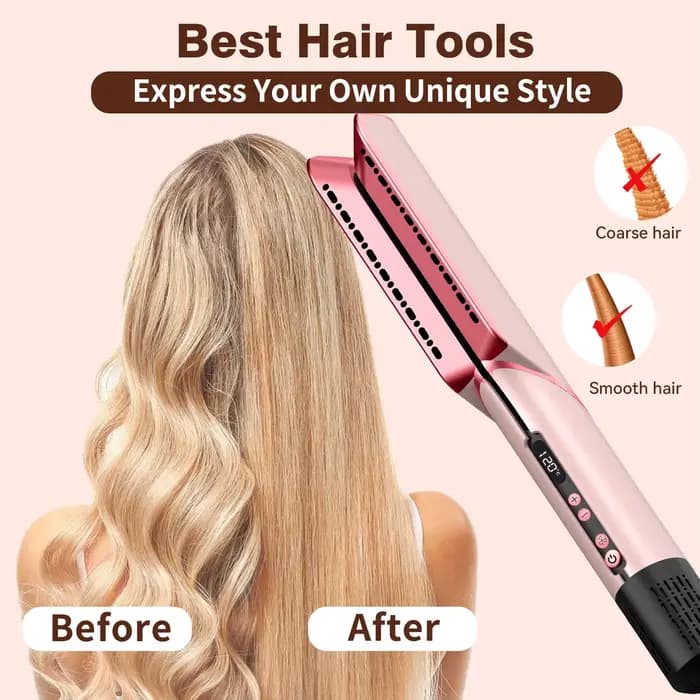 Lisseur et sèche-cheveux 2 en 1, lisseur à ions négatifs, utilisation sur cheveux secs et humides, moteur sans balais haute vitesse, brosse lissante