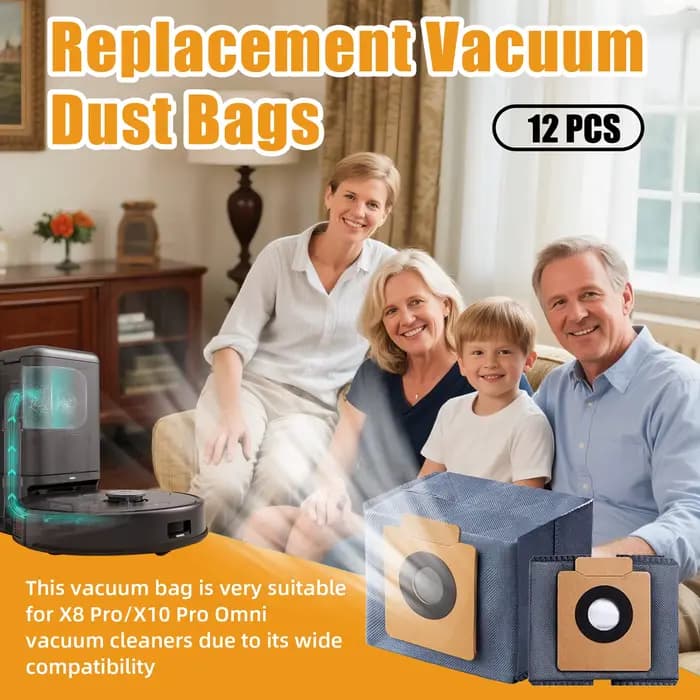 Paquet de 12 sacs à poussière pour aspirateur robot eufy X10 Pro Omni et X8 Pro avec station auto-vide
