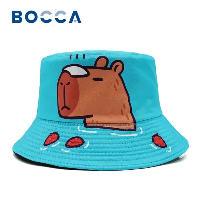 Bocca dessin animé Capybara seau chapeau motif d'impression animale pêcheur chapeaux mignon Double côtés Panama casquette crème solaire casquettes nouveau Style