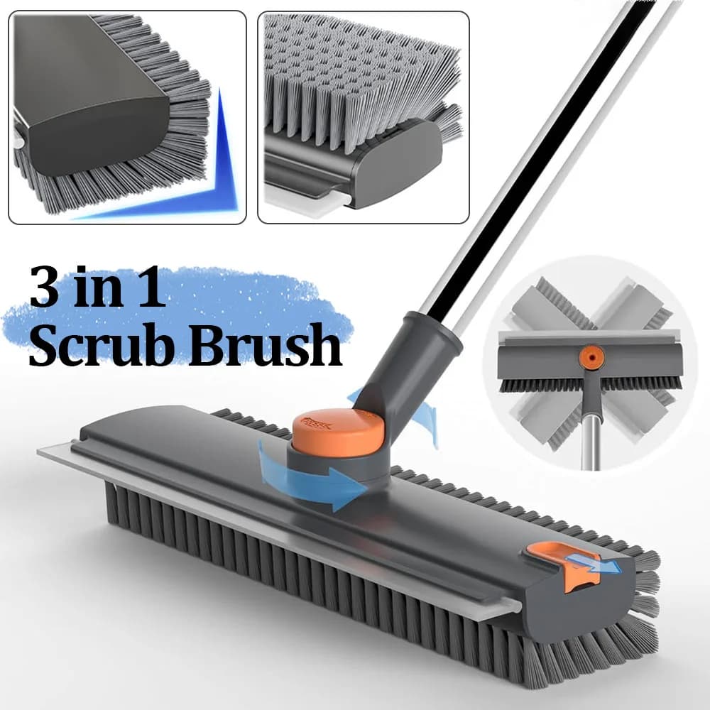 Brosse de nettoyage avec manche long de 52 pouces, balai-essuie-glace 3-en-1 pour sol de douche, bro