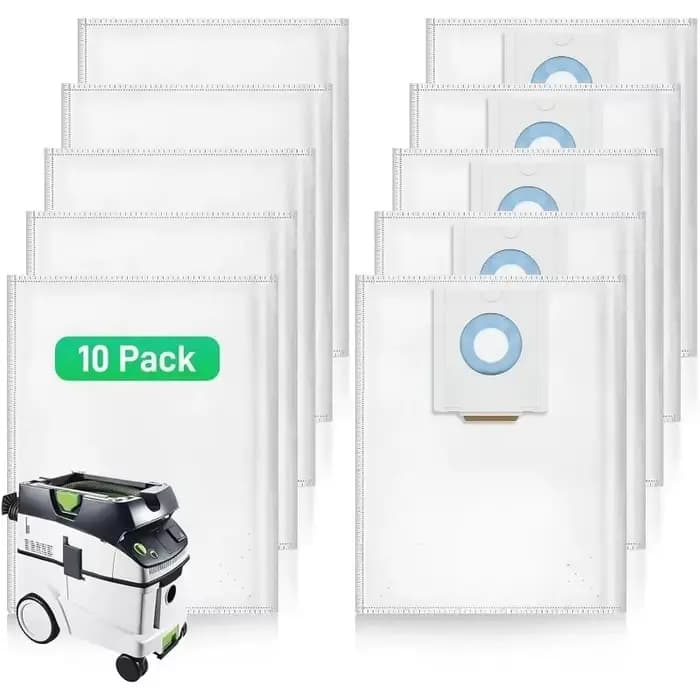 10 sacs filtrants 496186 pour aspirateur Festool CT 36 / CTM 36 E/CTL 36 E CLEANTEC SC FIS-CT 36/5