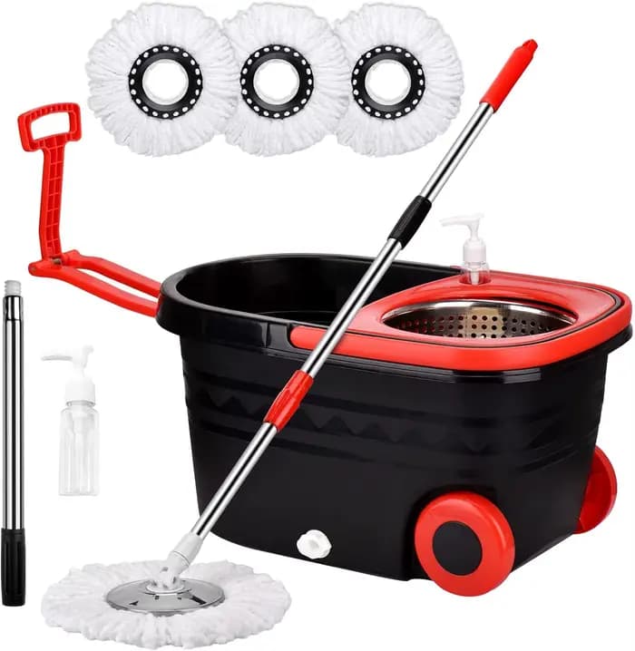 Ensembles de seaux à vadrouille rotative 360 ° Système de nettoyage de sol rotatif avec 3 têtes de