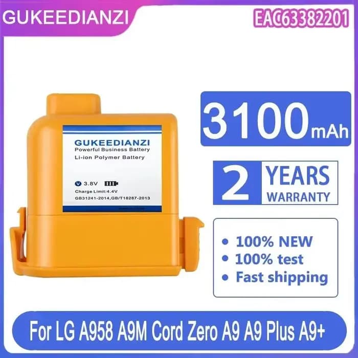 Batterie d'aspirateur sans fil EAC63382201 3100mAh pour LG Cord Zero A9 Plus A958 A9M A9PETNBED2X A9