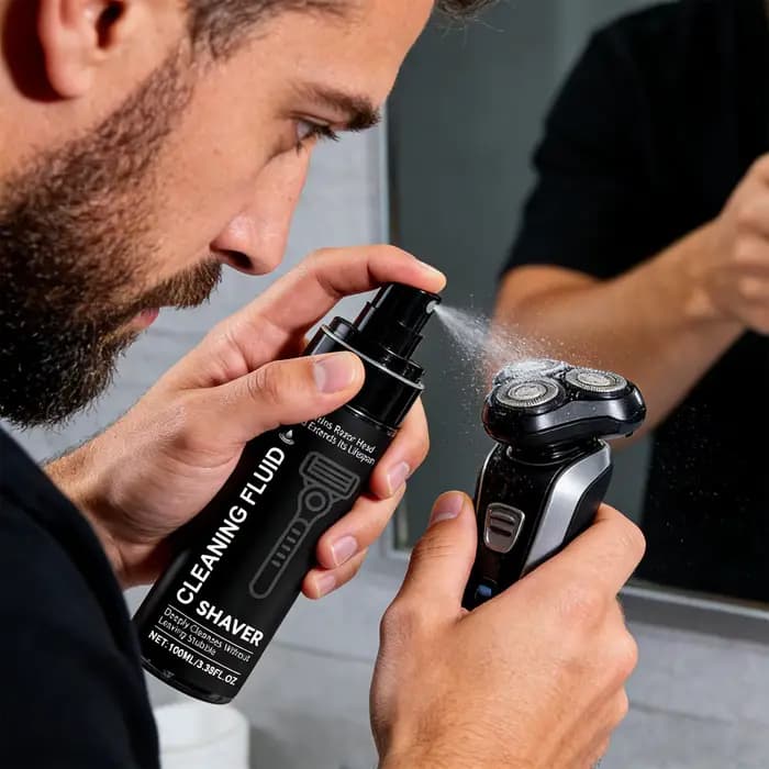 Spray Nettoyant pour Rasoir Électrique 100ml – Solution Détachante pour Tondeuses à Barbe, Huile Lub
