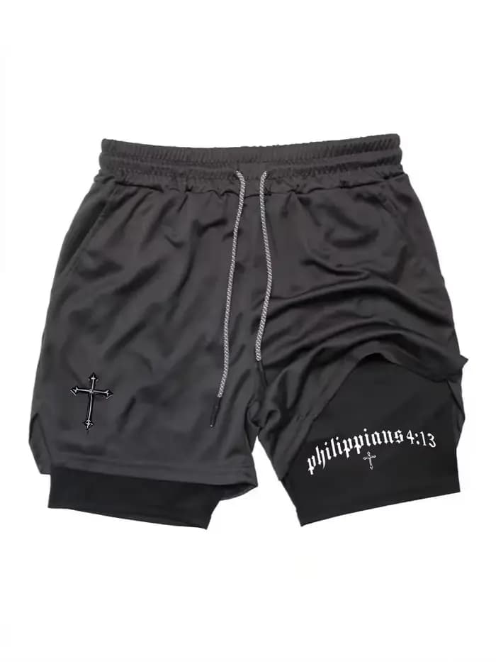 Nouveaux shorts de sport athlétiques 2-en-1 pour hommes, motif biblique chrétien, pour fitness, gym,