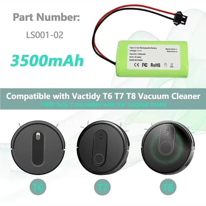 Batterie de remplacement pour aspirateur Robot Vactidy T6 T7 T8, LS001-02, 11.1V, 2600mAh, Li-ion, p