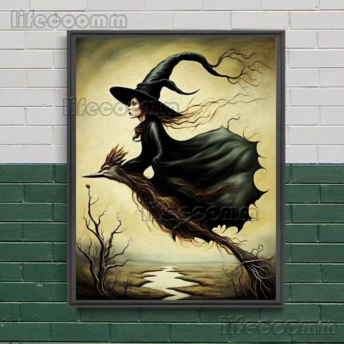 Toile d'Art Mural avec Illustration de Sorcières Fantaisistes, Affiche de Décoration Imprimée, Magiq