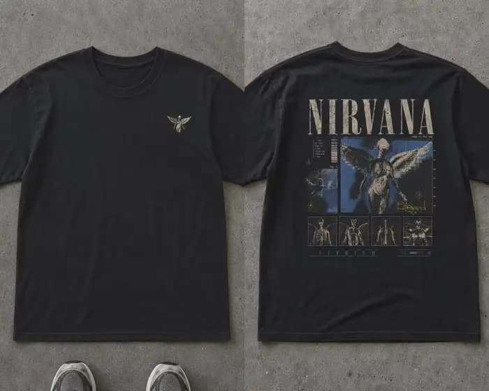 T-shirt en coton Nirvana Lithium Vintage Angel, collection été 2026, style rétro oversize streetwear
