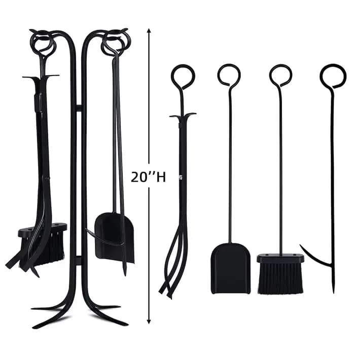 Ensemble d'outils de nettoyage de cheminée en fer lourd de haute qualité, 5 pièces, pelle à cendres,