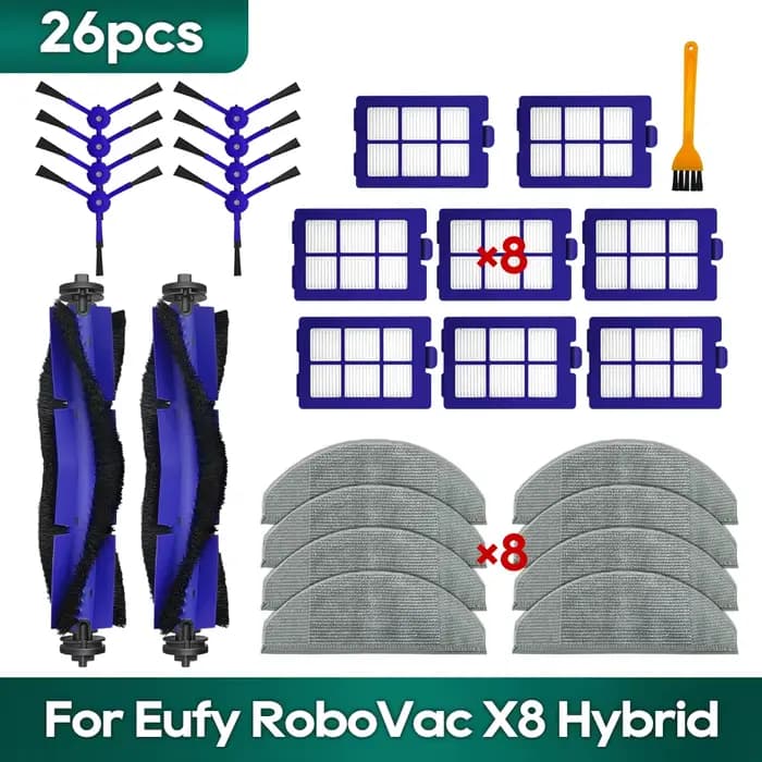 Compatible avec le kit de pièces de rechange et accessoires pour l'Eufy RoboVac X8 Hybrid, brosse la