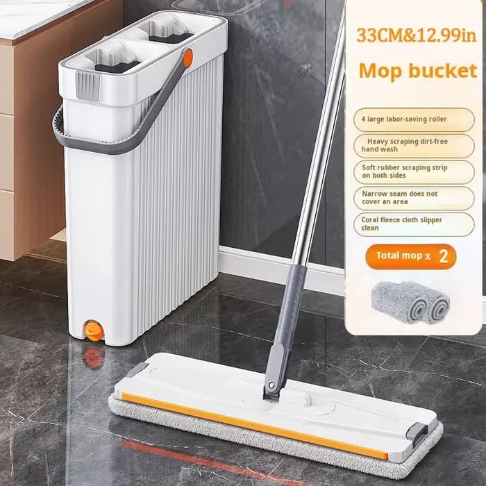 Serpillère rotative 360° avec seau de 33 cm, système mains libres, serpillères plates microfibres po