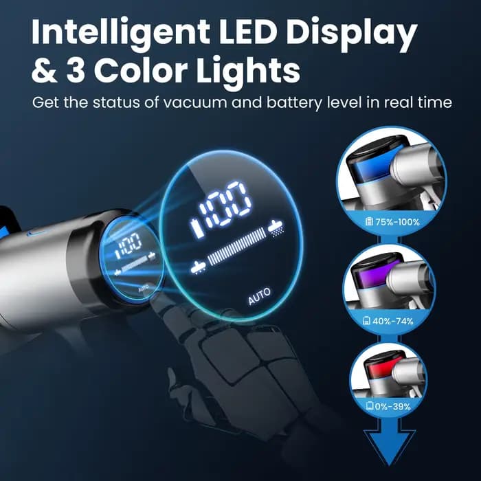 INSE-Aspirateur sans fil avec affichage LED, aspirateur à réglage intelligent, aspirateur pour tapis
