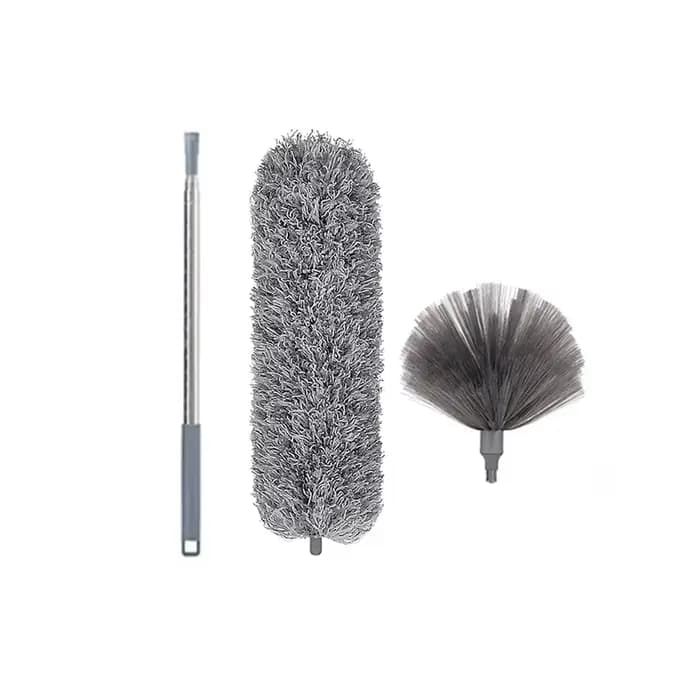 Kit de balai en toile d'araignée à Long manche, plumeau de nettoyage extensible de 2.5m avec 2 têtes