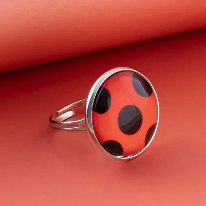 Mode coccinelle anneaux ouverts pour femmes filles dessin animé rouge dame oiseau insecte verre anne