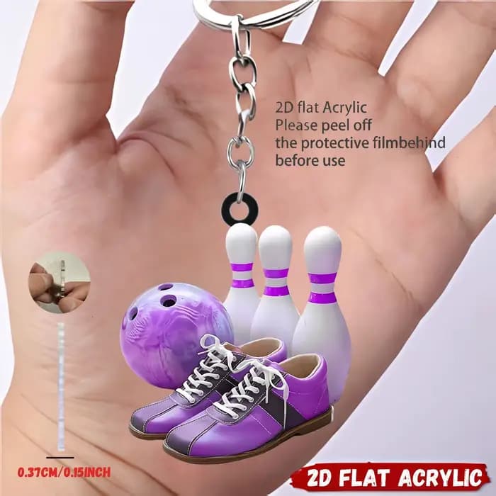 Porte-clés pendentif pour équipement de Bowling, thème de Bowling, ornement plat en acrylique 2D, br