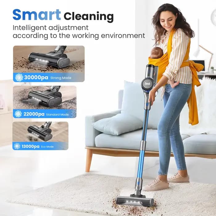 INSE-Aspirateur sans fil avec affichage LED, aspirateur à réglage intelligent, aspirateur pour tapis
