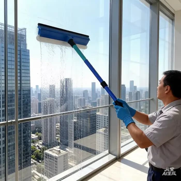 Nettoyeur de vitres télescopique 2-en-1 avec brosse éponge à long manche et raclette pour un nettoya