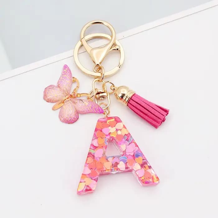 Mode A-Z lettres acrylique porte-clés pour femmes rose papillon gland Alphabet voiture porte-clés sa