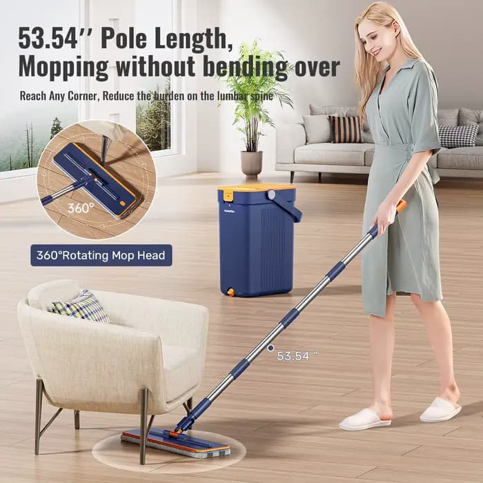  Serpillère plate en microfibre à essorage mains libres avec seau et essoreuse