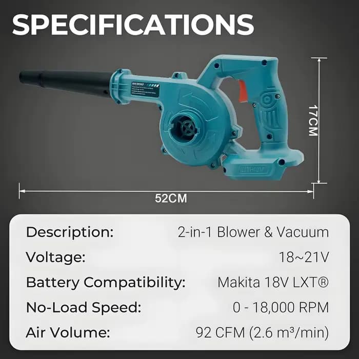 Souffleur d'air et aspirateur sans fil 2 en 1, collecteur de poussière et de feuilles pour voiture, ordinateur, jardin, compatible avec Makita 18V/21V