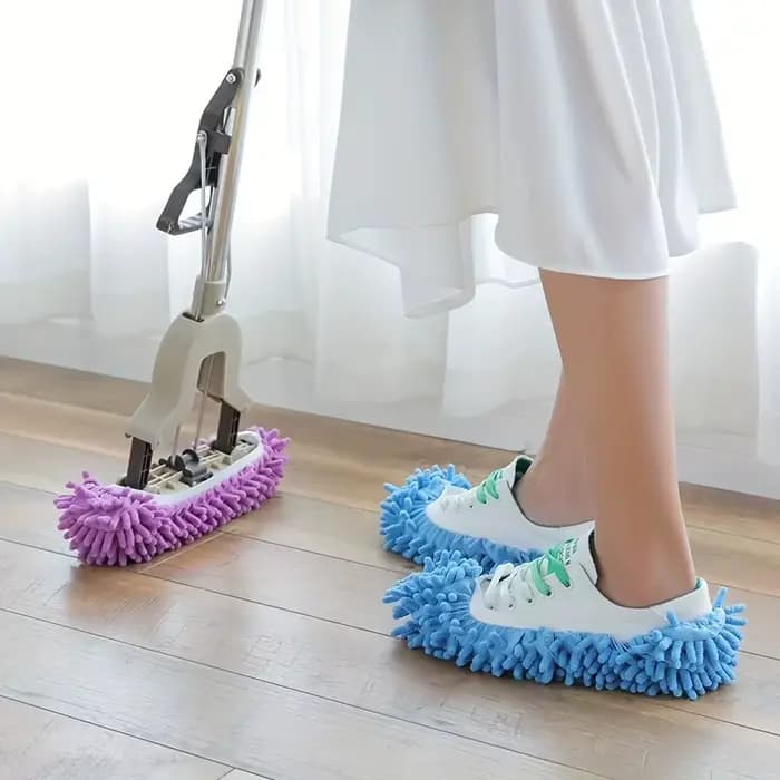 2 paires de chaussons serpillères en microfibre