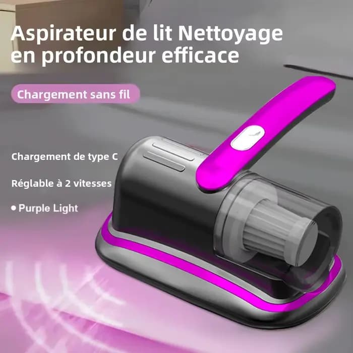 Aspirateur à matelas portatif sans fil avec filtre HEPA léger UV-C et vibrations ultrasoniques 12KPa pour tapis de siège de voiture de canapé de lit
