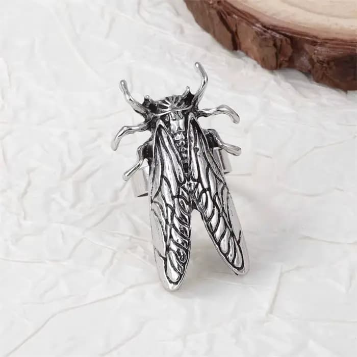 Vintage créatif cigale coccinelle ouverture anneaux pour hommes femmes Punk rétro couleur argent insecte bague bijoux accessoires cadeau